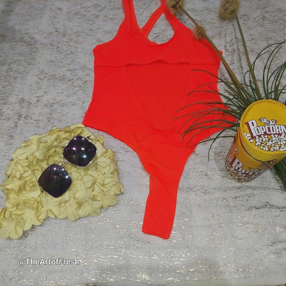 Sweet Orange One-Piece Asymmetrical Cutout Swimsuit - NWOT - Picture 2 of 9